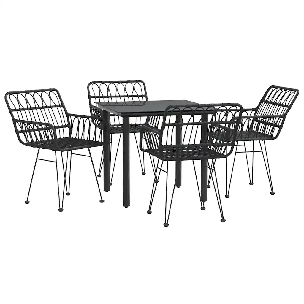 Set da Pranzo da Giardino 5 pz Nero in Polyrattan 3157867