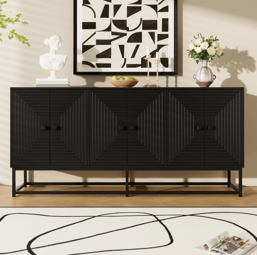 Credenza 160x38x75.5 cm con 3 vani a doppia anta in pannello truciolare nero
