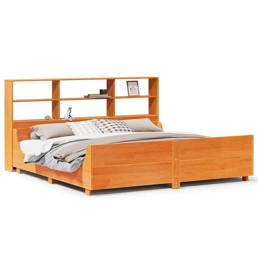 Letto Libreria senza Materasso-Struttura Letto con contenitore Marrone Cera 180x200 cm Legno 168750