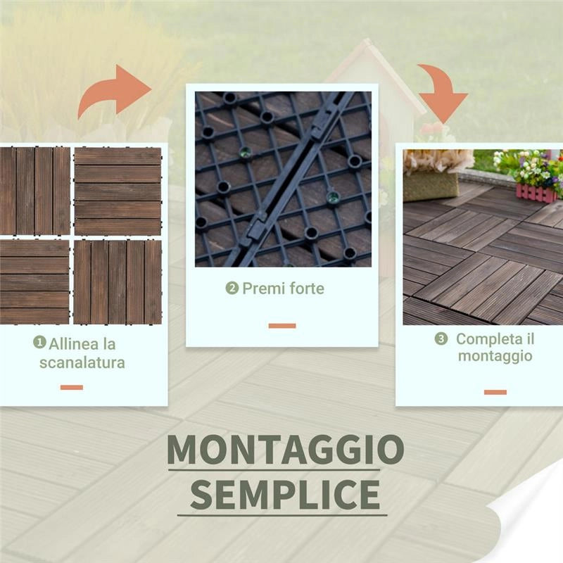 PIASTRELLE PER ESTERNI PAVIMENTO IN LEGNO, SET 27 PEZZI MONTAGGIO A INCASTRO, 30X30X2.5 CM