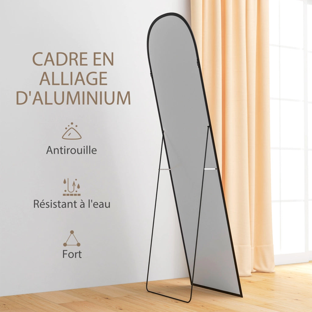 Specchio da Parete con Supporto ¨C Minimal ¨C Nero Aluminio 50x161.5 cm