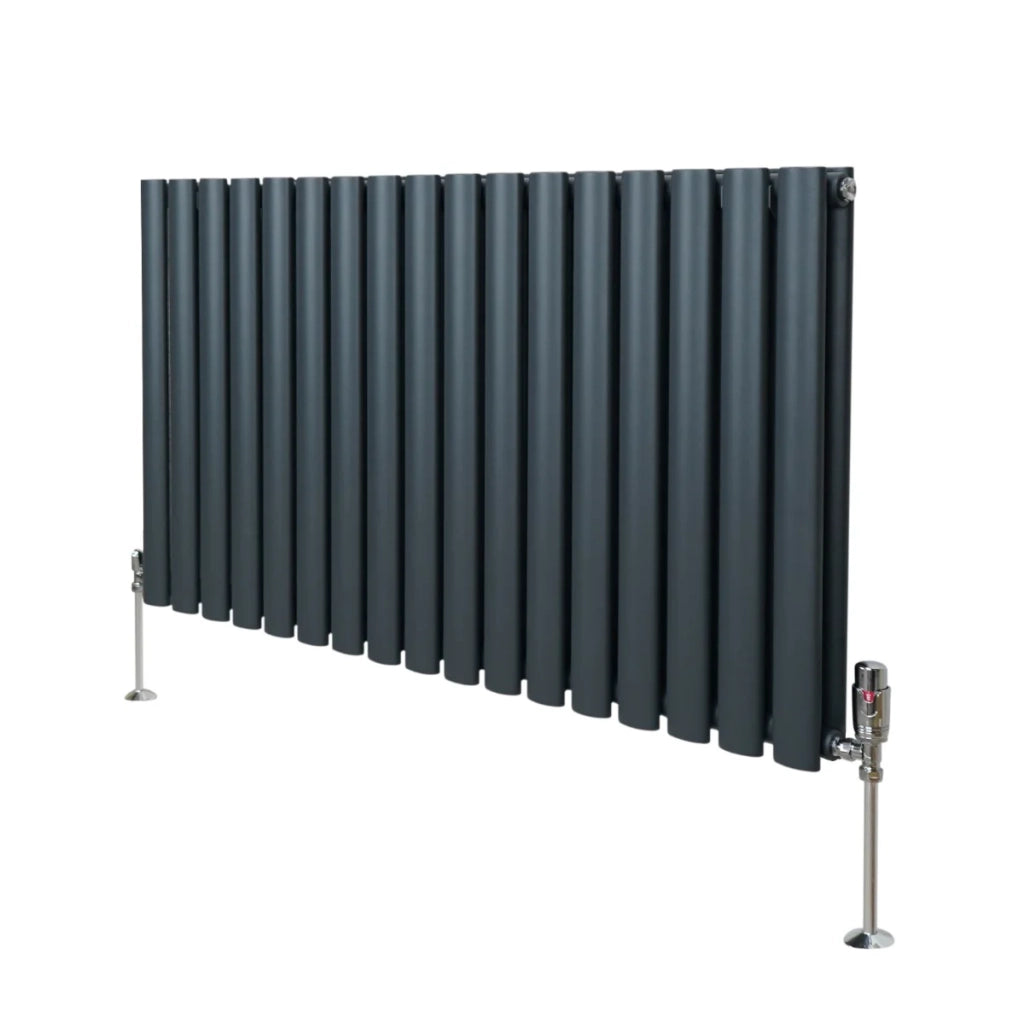 Radiatore a colonna ovale e valvole cromate TRV Designer grigio antracite 600 mm x 1020mm