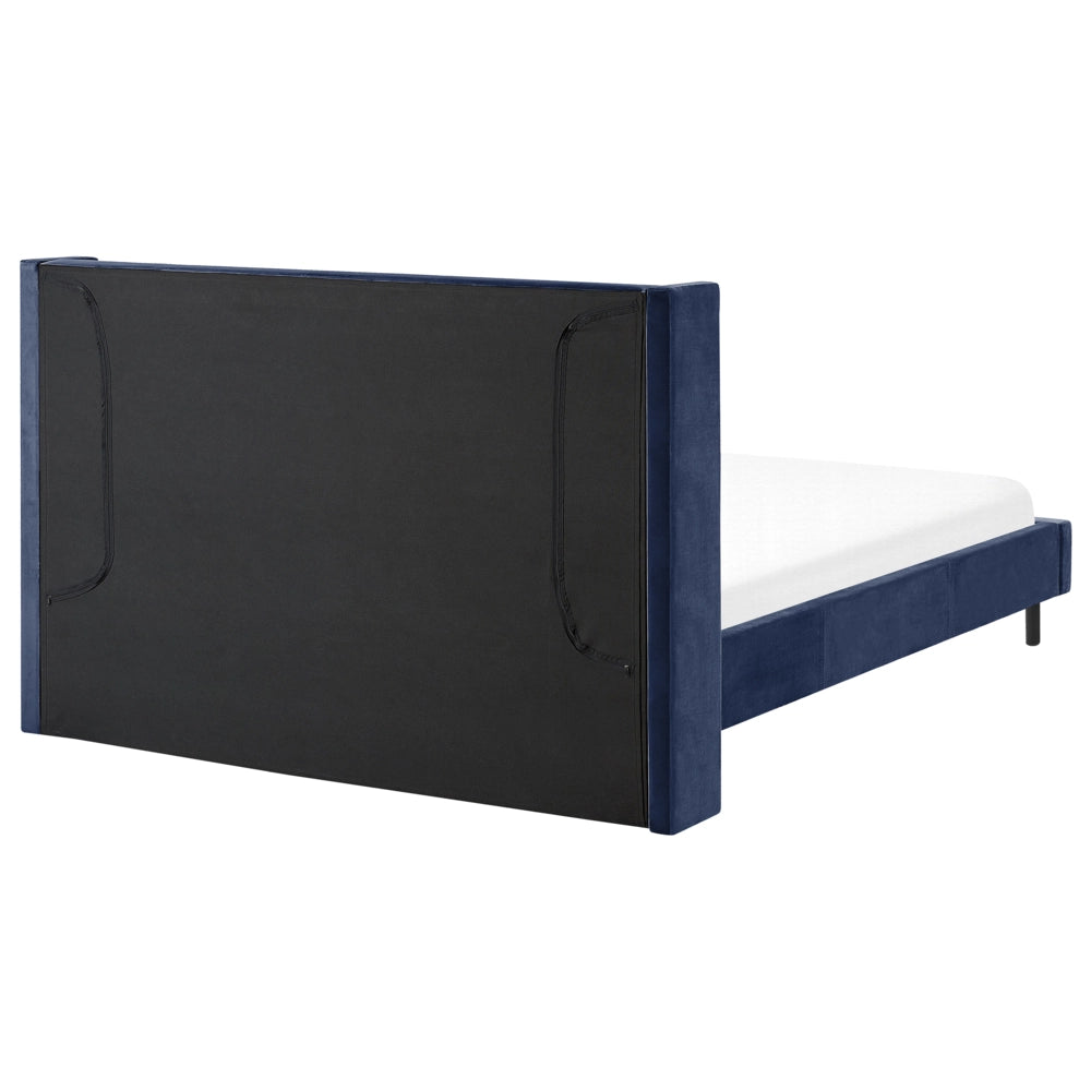 Letto matrimoniale con doghe 160 x 200 cm velluto di colore blu marino stile glam moderno