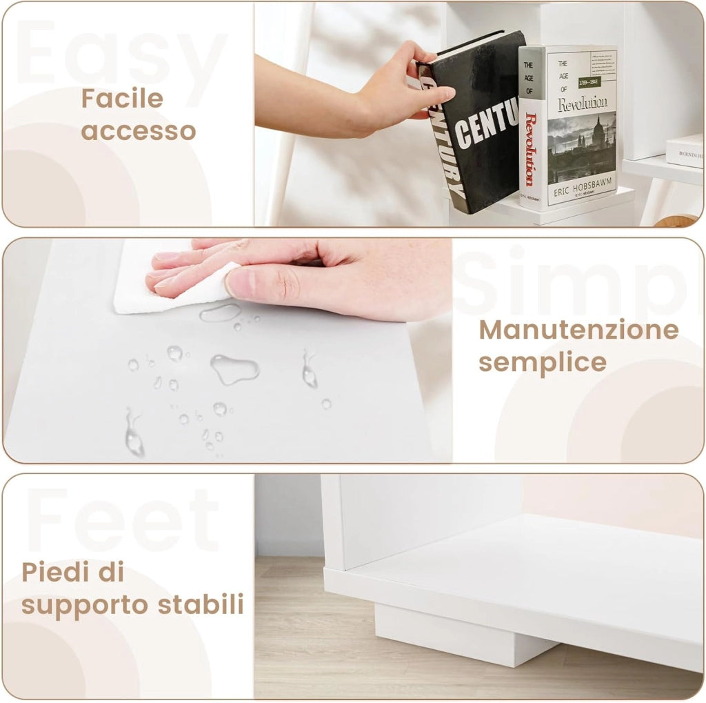 Libreria Geometrica 120 cm, Scaffale per Libri con Ripiani Aperti, Scaffale da Esposizione Moderno con Kit Anti-ribaltamento, Ideale per Casa Ufficio o Soggiorno (Bianco)