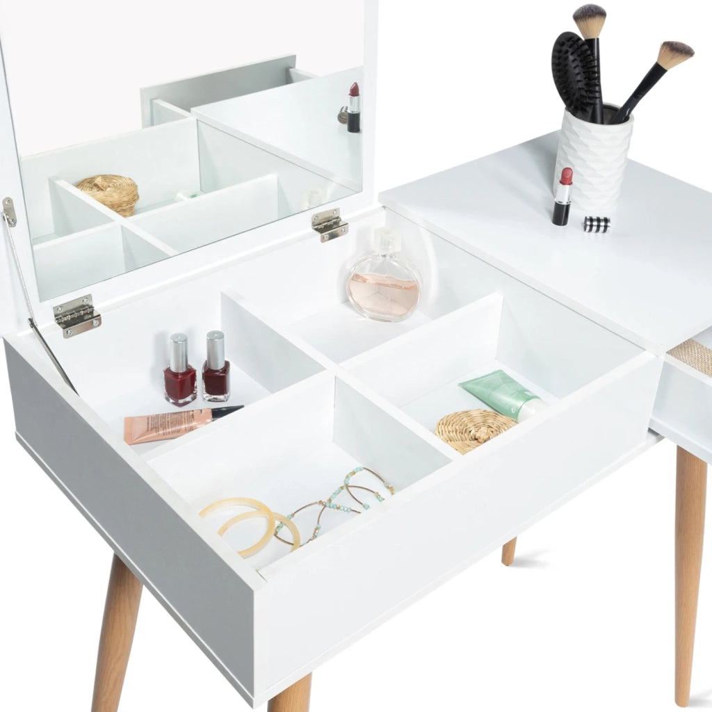 IDMarket - Toeletta con specchio pieghevole scandinavo LISA