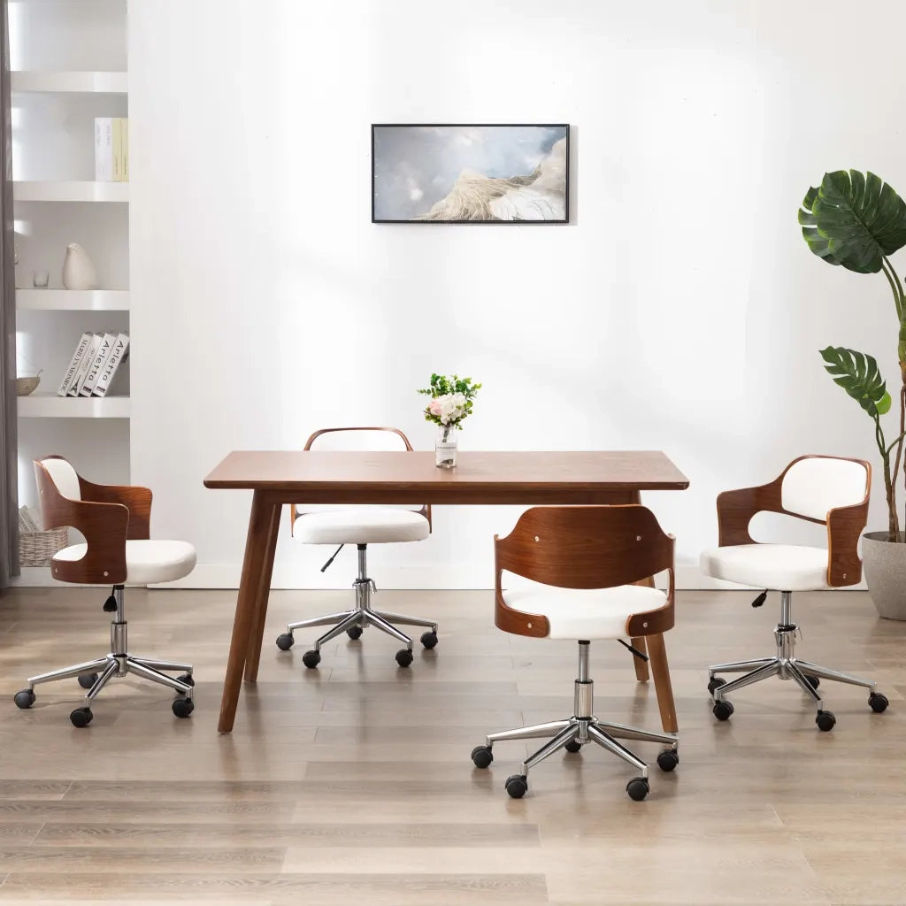 Sedie da Pranzo Girevoli 4 pz Bianche Legno Curvo e Similpelle