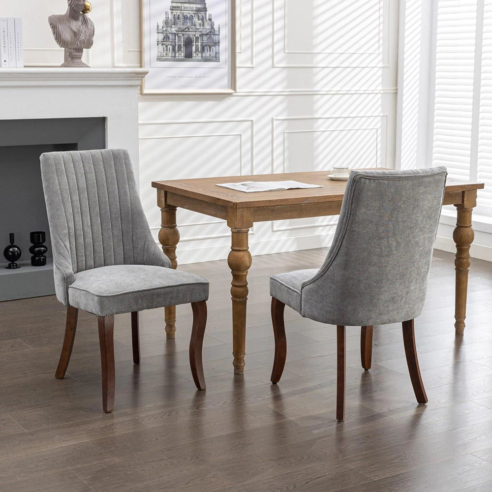 Set 2 sedie Channel - Xylo - tessuto floqué grigio gambe legno curvate