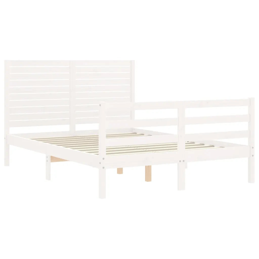 Giroletto con Testiera-Struttura Letto con testiera Bianco 140x190 cm in Legno Massello 170790