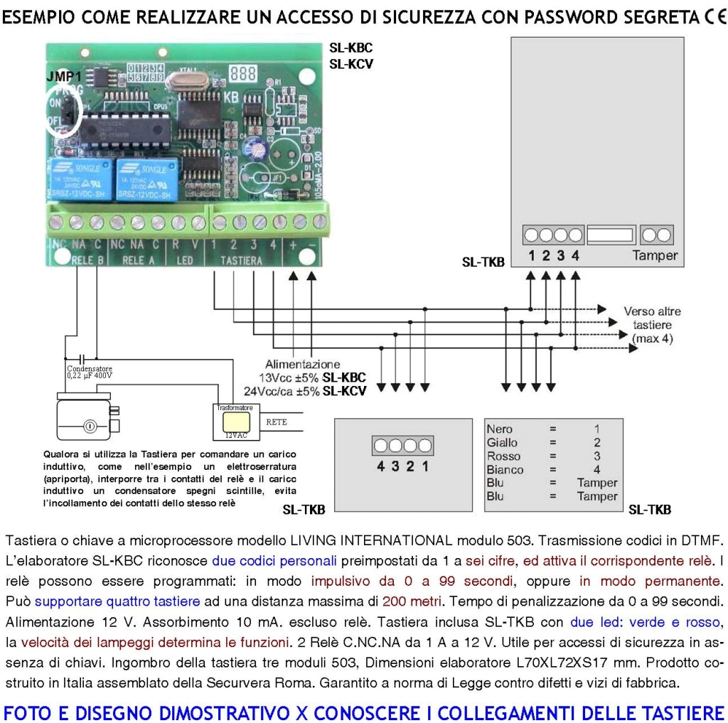 Tastiera Digitale Interna Modulo 503 IP44 Ricambio per Elaboratore KBC o KBV 2 Led Rosso Verde Gestibili 2 Codici DTMF da 6 Numeri Funzioni e Alimentazione Tramite Bus Della Centralina 2 Relè Program