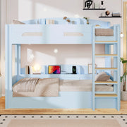 Letto a castello salvaspazio 90x200 cm con presa USB e ripiani; azzurro chiaro