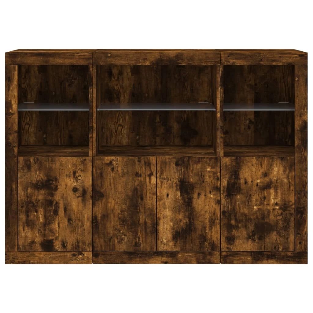 Buffet credenza cassettiera armadio mobile contenitore organizer per cucina soggiorno salotto con luci LED 3 pezzi legno ingegnerizzato marrone 02_0037210