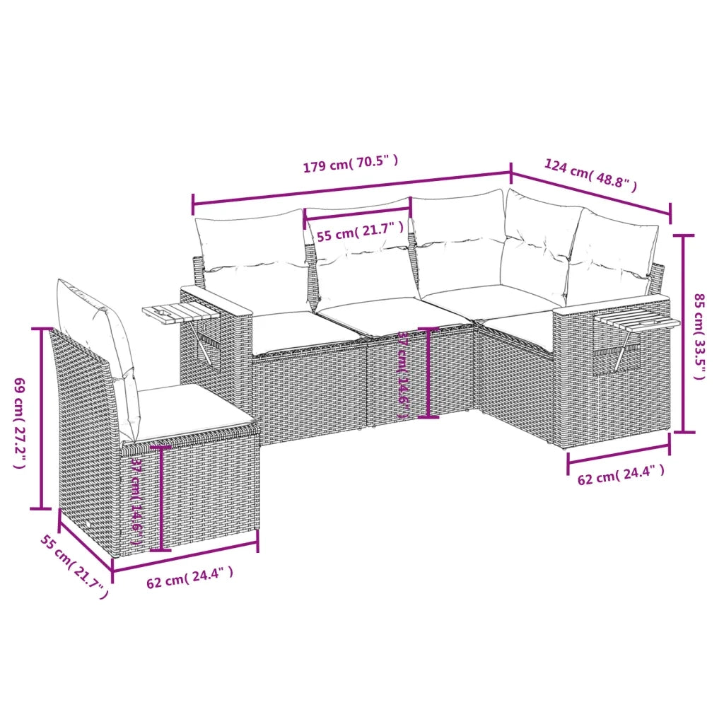 Set Divani da Giardino 5 pz con Cuscini in Polyrattan Nerocod mxl 88795