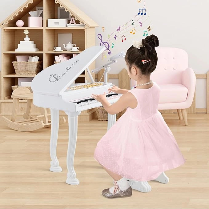Pianoforte per Bambini a 37 Tasti, Set Pianoforte con Microfono Regolabile, con Funzione di Registrazione e Riproduzione, Giocattolo Tastiera Musicale per Bambini 3+ Anni (Bianco)