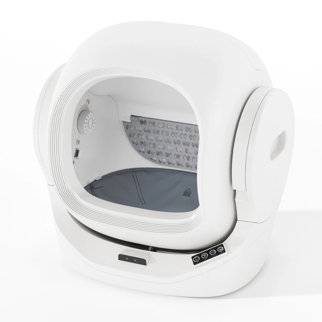 Lettiera automatica per gatti con app; 68 L; contenitore rifiuti 8 L; bianca