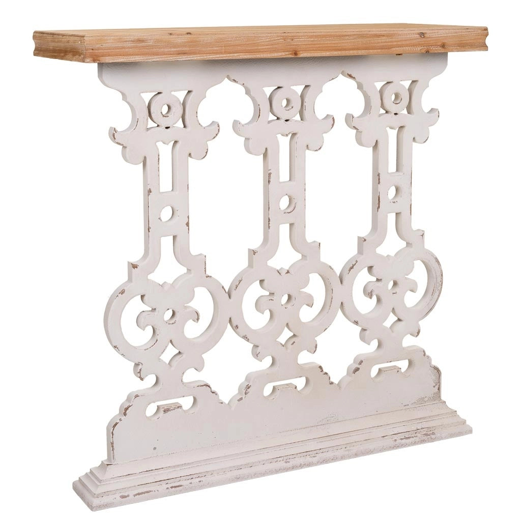 Mobile da ingresso in legno intagliato bianco 81x30x82h