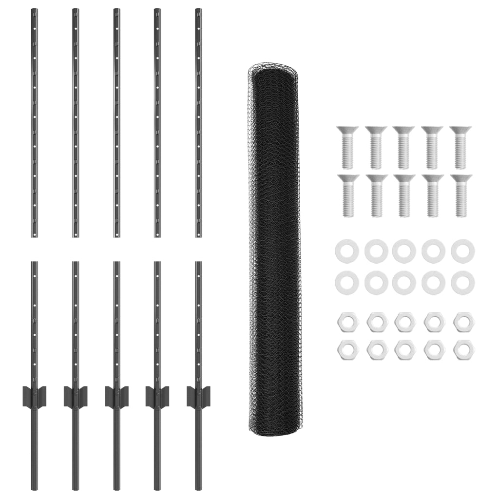 Pali Recinzione  10 pz U-Channel Grigio 100 cm Acciaio