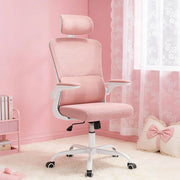 Sedia da ufficio ergonomica rosa con rete e ruote