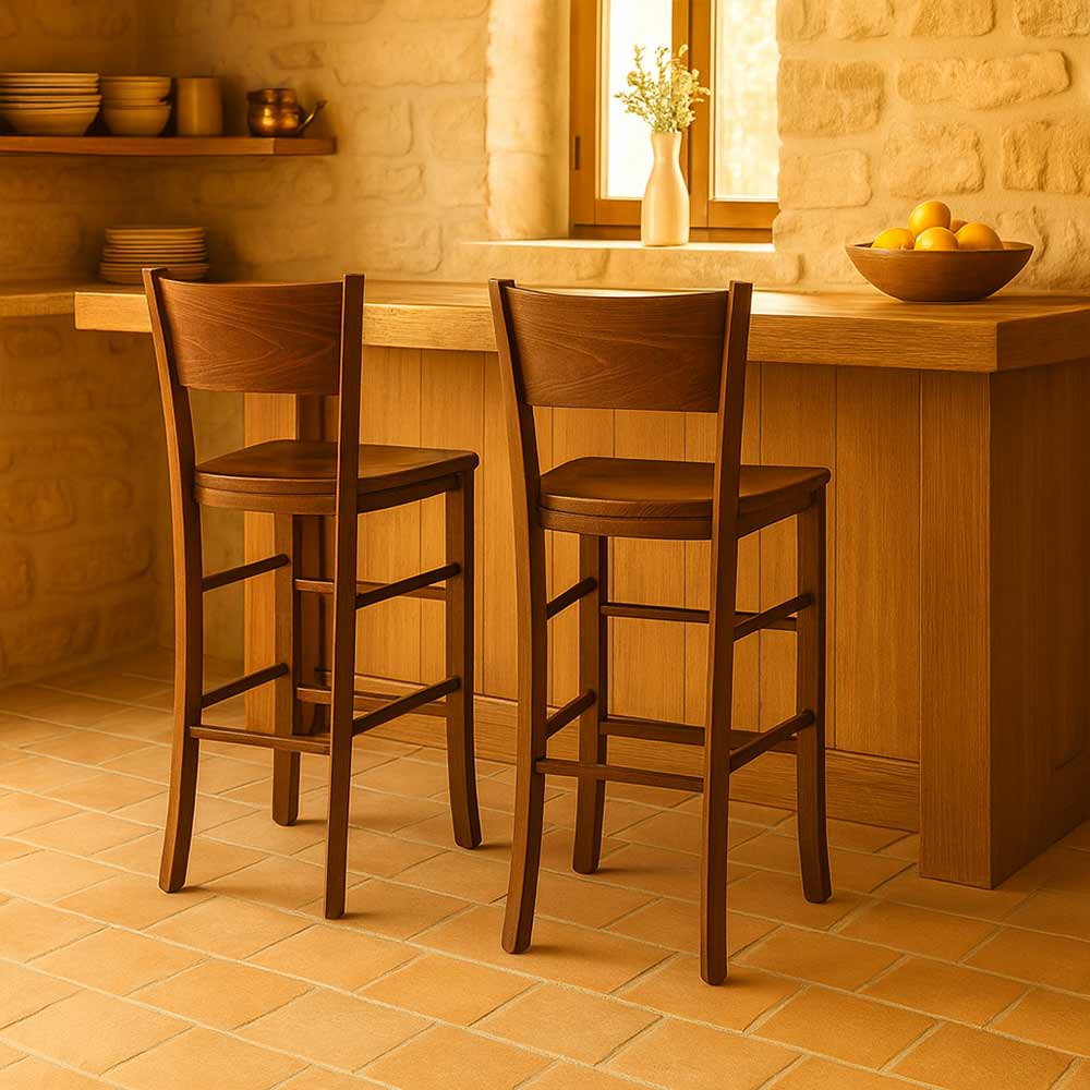 Sgabelli bar lucy in legno noce scuro h 73 con seduta massello x 2