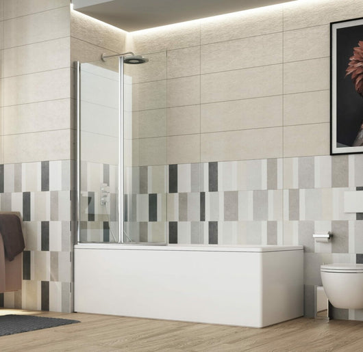 Box Sopravasca con 2 Ante Pieghevoli in Vetro trasparente Telaio alluminio Cromato - Misura: 88-90 x H 150 cm - sx