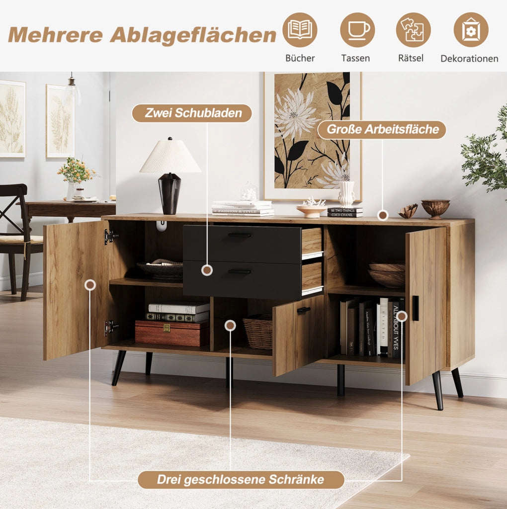 Sideboard con 2 cassetti e 3 ante in MDF, 140x35x67 cm