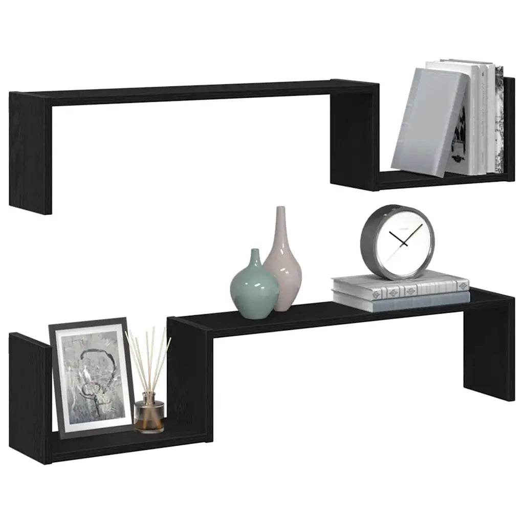 2 pz Scaffale da parete | Ripiano a parete | Mensola a parete Rovere Nero 100 x 15 x 20 cm