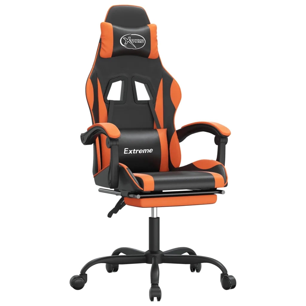 Sedia da Gaming Girevole Poggiapiedi Nero Arancione Similpelle 349585
