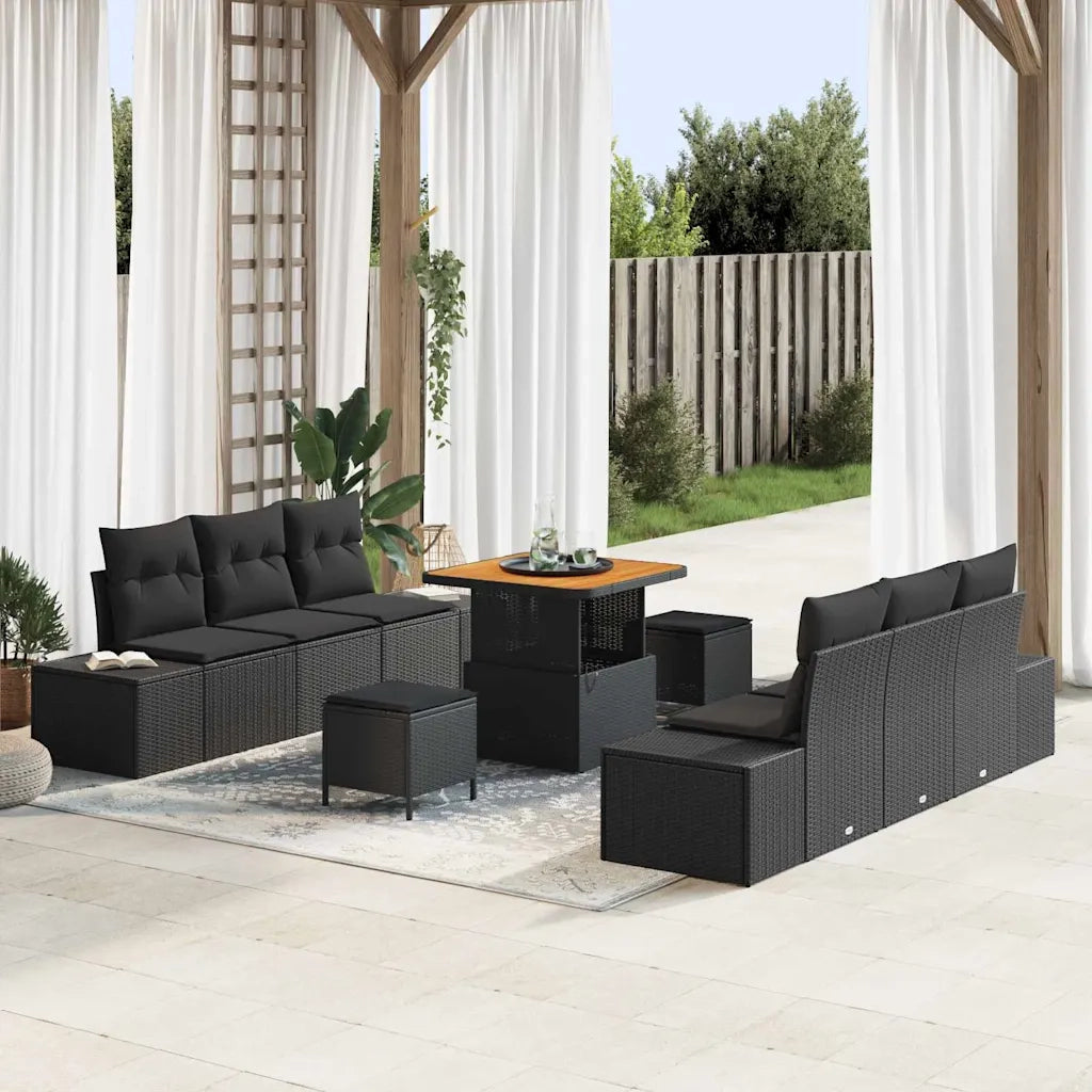 Set Divano da Giardino con cuscino 9 pcs Nero Poly Rattan 3364684
