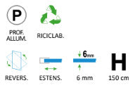 Box Sopravasca Walk-in Vetro Serigrafato Telaio alluminio Nero - Misura: 87.5-90 x H 150 cm 