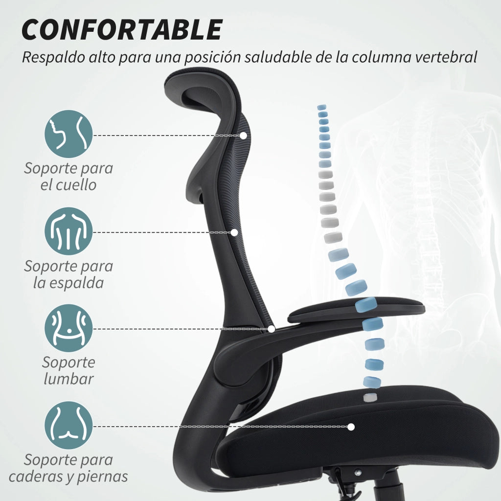 Sedia da Ufficio Ergonomica Girevole in Rete con Schienale, Braccioli e Supporto Lombare ¨C Zephmum ¨C Nero