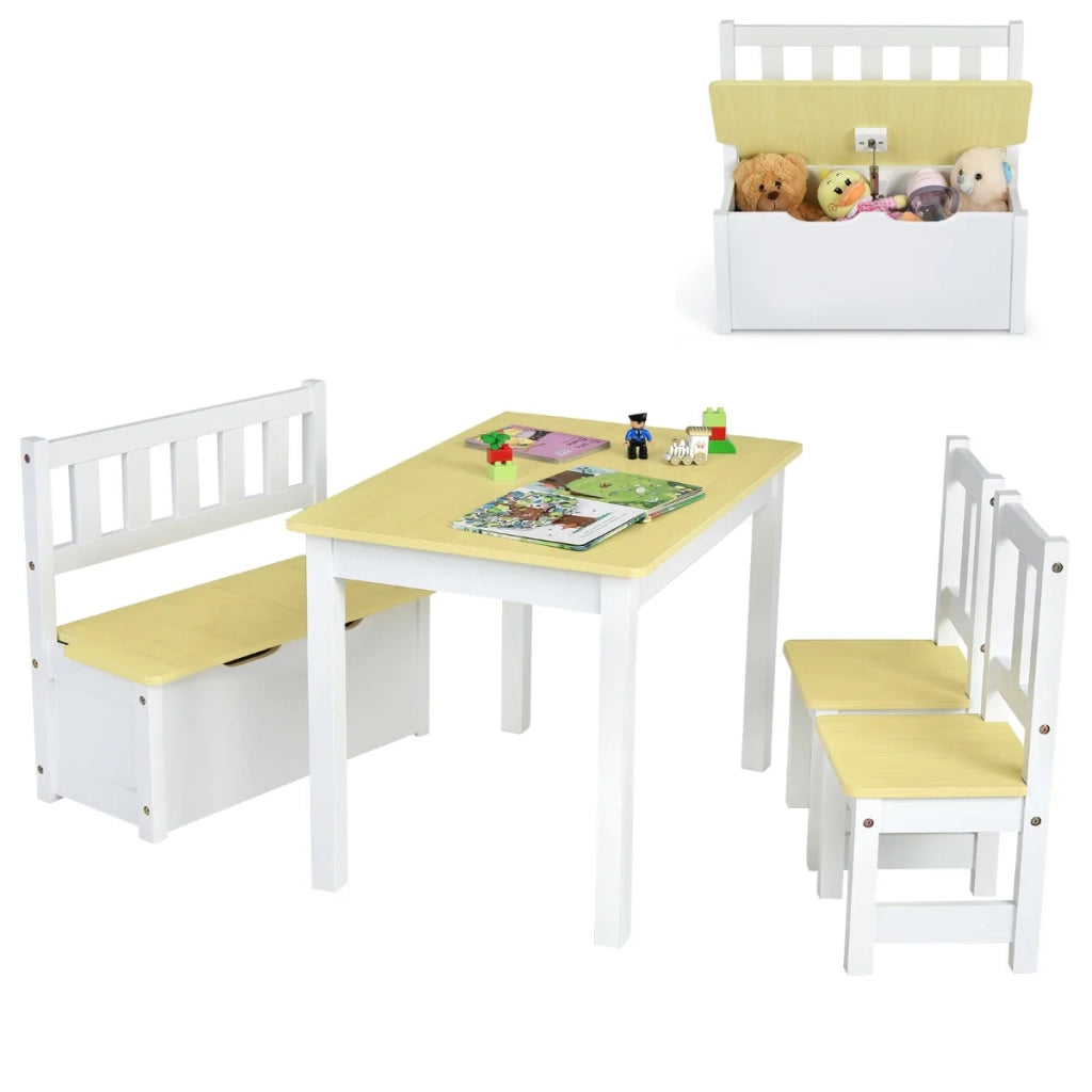Set tavolo multifunzionale per bambini 70 x 48 x 50 cm con 2 sedie e 1 panca contenitore in stile scandinavo in legno naturale 20_0019361