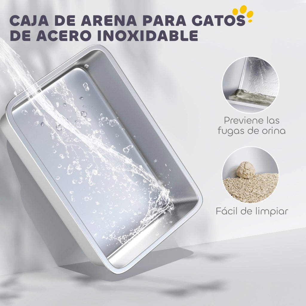 Arenero per Gatti Coperto con Bandeja in Acciaio Inossidabile ¨C Zephmum ¨C Bianco