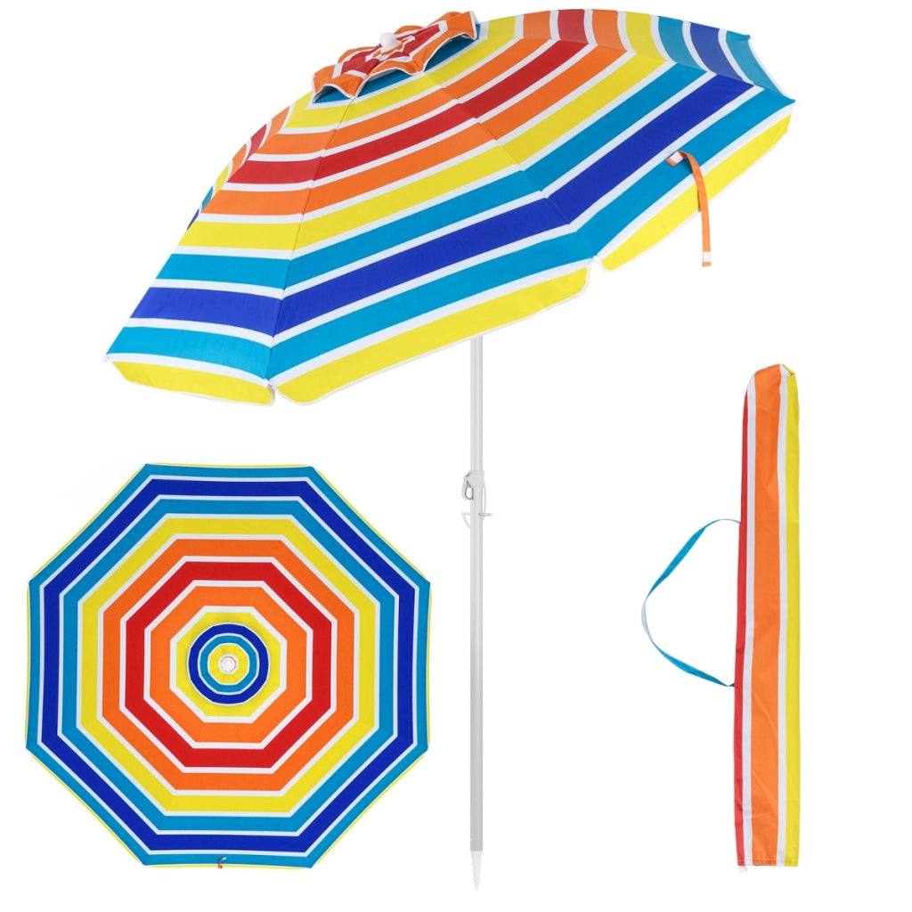 Ombrellone da spiaggia con inclinazione a pulsante, Ombrellone portatile per protezione solare all'aperto Colorato-Ombrelloni