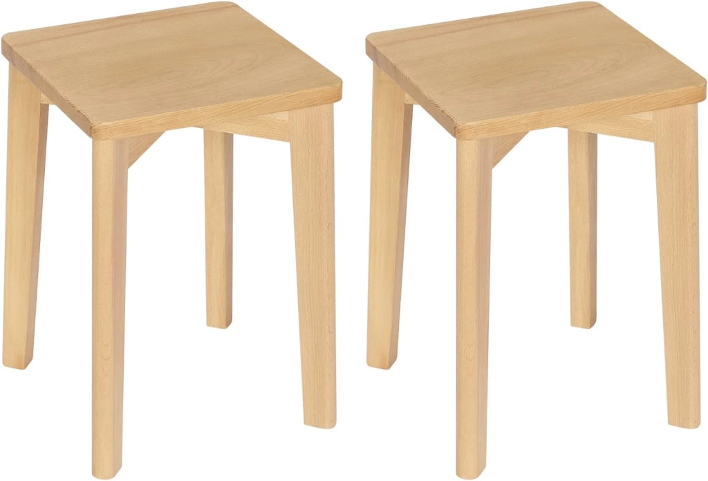 Sedie da Pranzo, Sedie in Legno Massiccio, Sgabelli Rettangolare, Sedie da Cucina, Legno Naturale, Portata Massima 120kg, 31x31x44,5cm, BH344ei-2