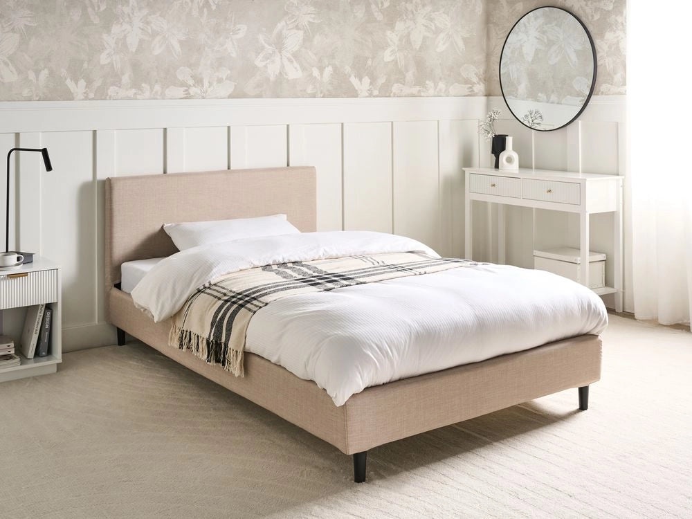 Letto matrimoniale in tessuto beige 120 x 200 cm con rete stile contemporaneo