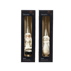 PUNTALE IN VETRO BABBO NATALE E PUPAZZO DI NEVE BIANCO ARGENTO ASS PREZZO CAD