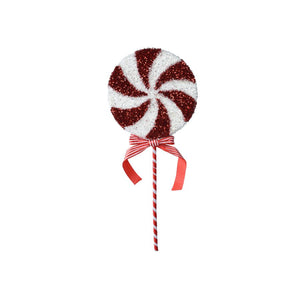 LECCALECCA NATALIZIO DECORATIVO BIANCO ROSSO 48CM CON GLITTER E BASTONCINO