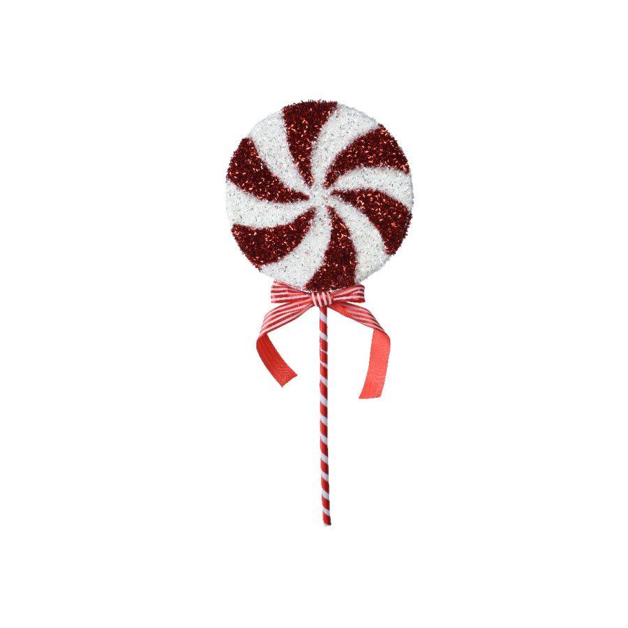 LECCALECCA NATALIZIO DECORATIVO BIANCO ROSSO 48CM CON GLITTER E BASTONCINO