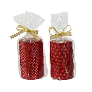 CANDELA ROSSA PILLAR METALLIZZATA E GLITTERATA 10 CM ASSORTITA PREZZO CADUNO
