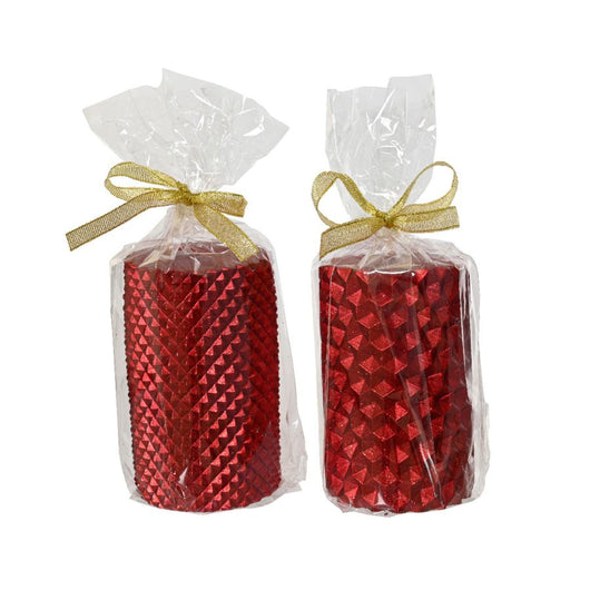 CANDELA ROSSA PILLAR METALLIZZATA E GLITTERATA 10 CM ASSORTITA PREZZO CADUNO