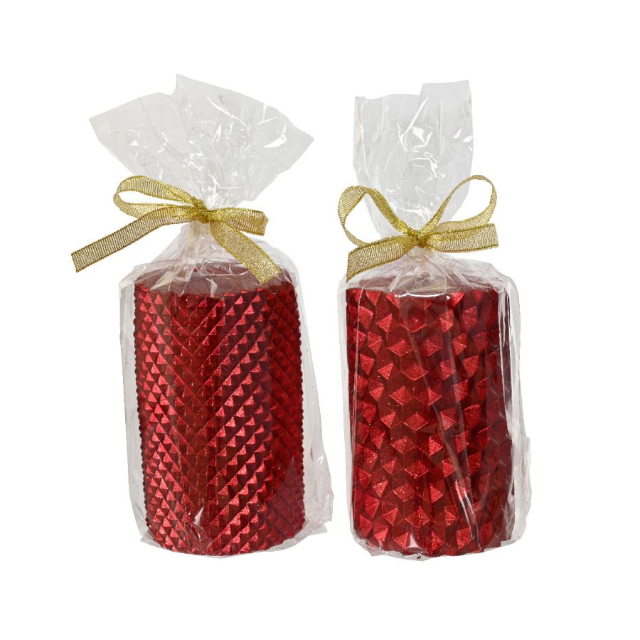 CANDELA ROSSA PILLAR METALLIZZATA E GLITTERATA 10 CM ASSORTITA PREZZO CADUNO