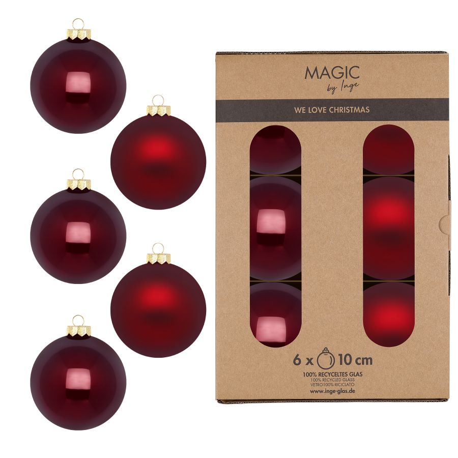 CONFEZIONE 6 PALLINE BORDEAUX IN VETRO DIAMETRO 10CM