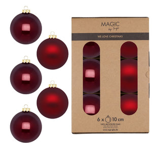 CONFEZIONE 6 PALLINE BORDEAUX IN VETRO DIAMETRO 10CM