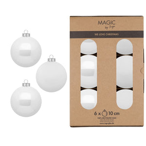 CONFEZIONE 6 PALLINE BIANCO PURE IN VETRO DIAMETRO 10CM