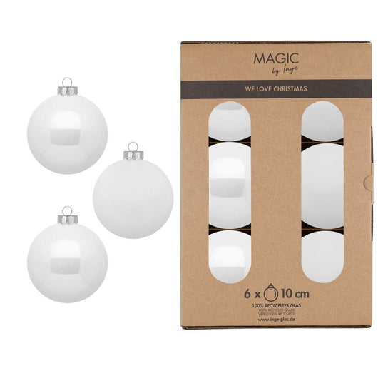 CONFEZIONE 6 PALLINE BIANCO PURE IN VETRO DIAMETRO 10CM