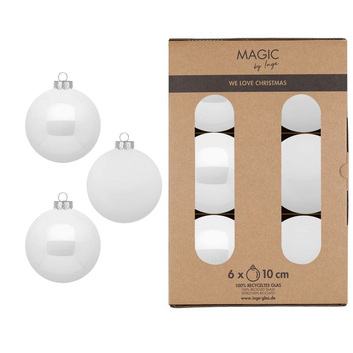 CONFEZIONE 6 PALLINE BIANCO PURE IN VETRO DIAMETRO 10CM