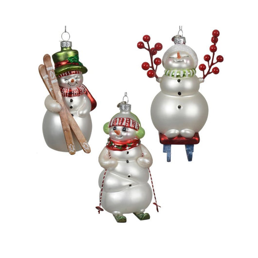 PUPAZZO DI NEVE IN VETRO 13 CM DECORAZIONE NATALIZIA DA APPENDERE ASS PREZZO CAD