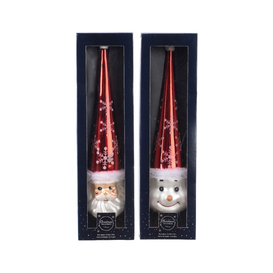 PUNTALE IN VETRO BABBO NATALE O PUPAZZO DI NEVE 30CM KAEMINGK ASS PREZZO CAD