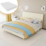 Letto matrimoniale 160x200 cm beige con testiera imbottita