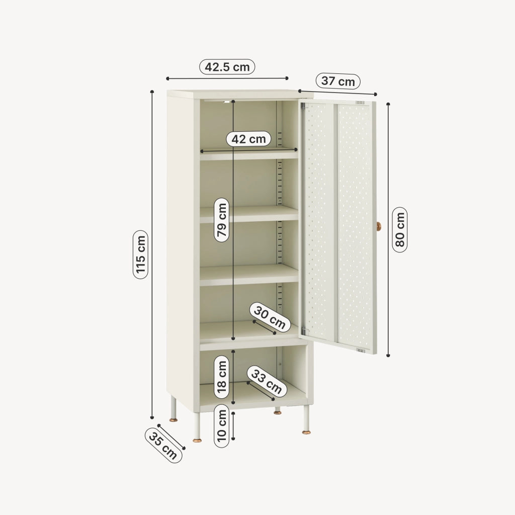 Scarpiera Coleraine con Anta 3 Ripiani Regolabili e Scomparto Aperto 115 x 43 x 35 - Acciaio Bianco Crema [en.casa]