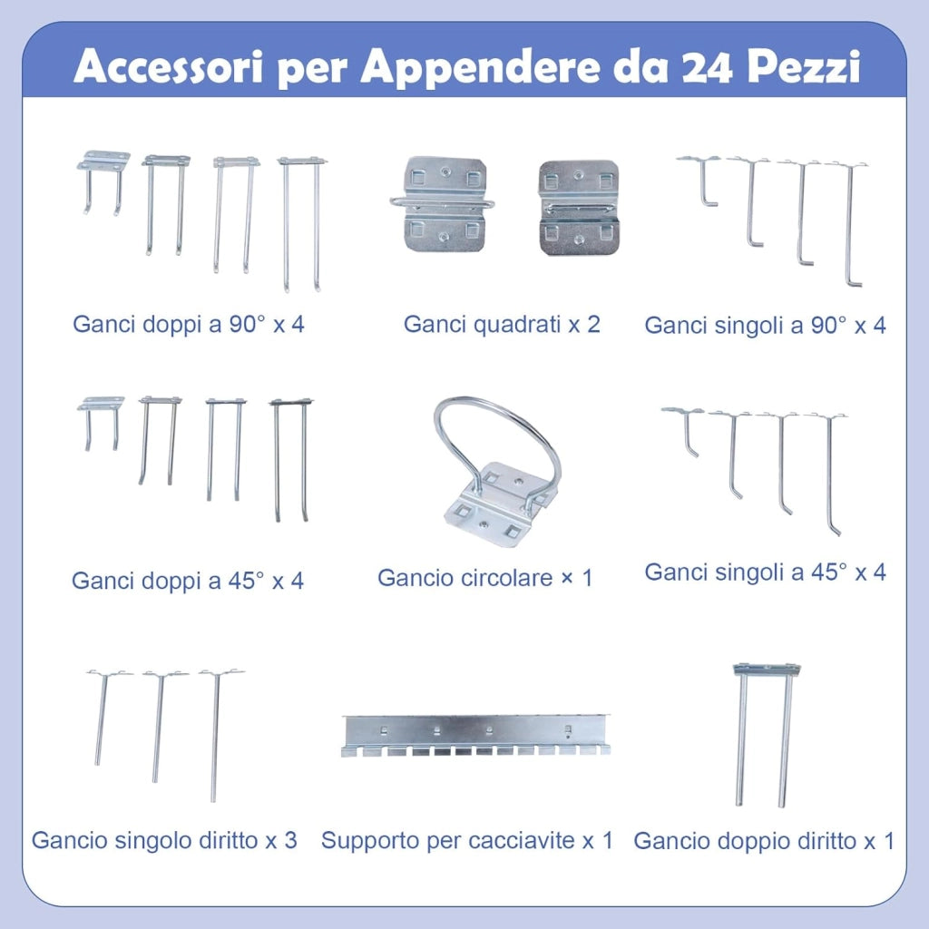 Banco da Lavoro con Piano da 120 x 60 cm, Banco da Lavoro Officina con Pannello Forato e 24 Ganci Porta Attrezzi, Tavolo da Lavoro per Garage con 2 Cassetti e 2 Mensole (Nero)